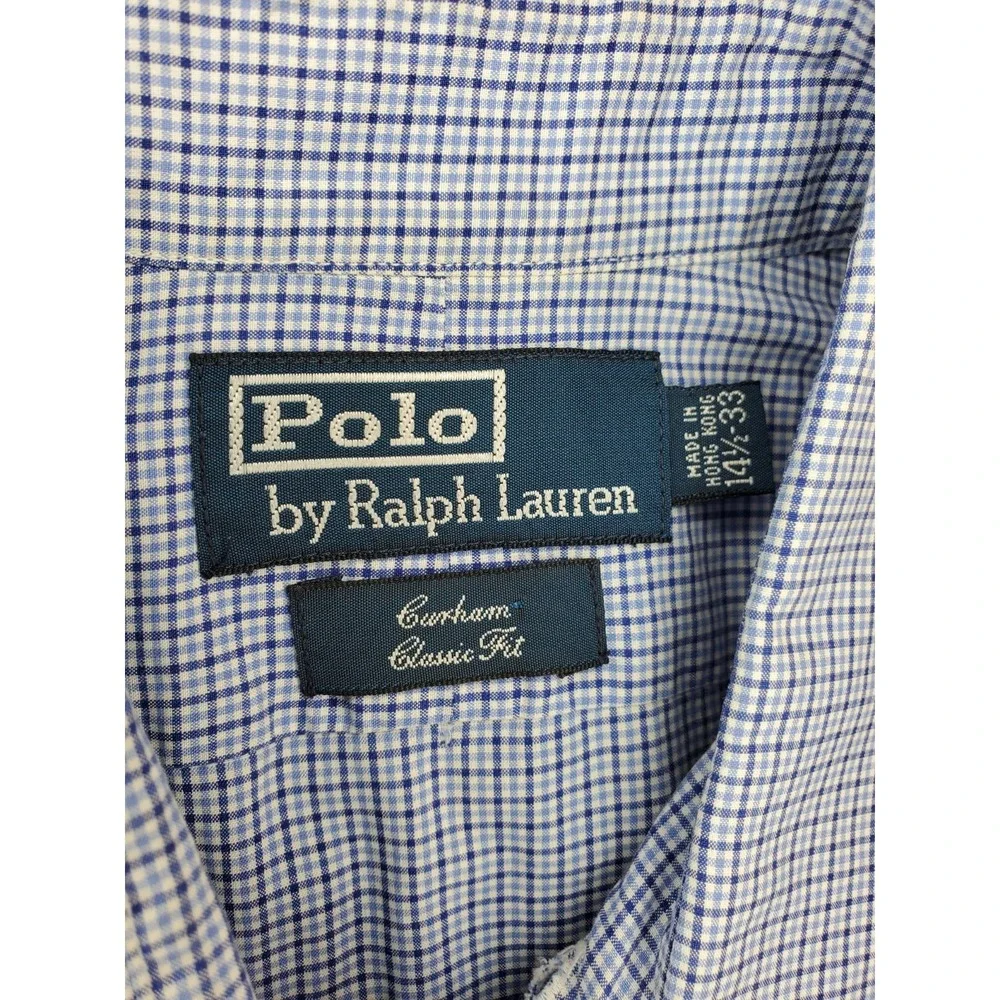 Polo Ralph Lauren Mens 14.5 33 Blue Plaid Classic Fit Button Up Shirt